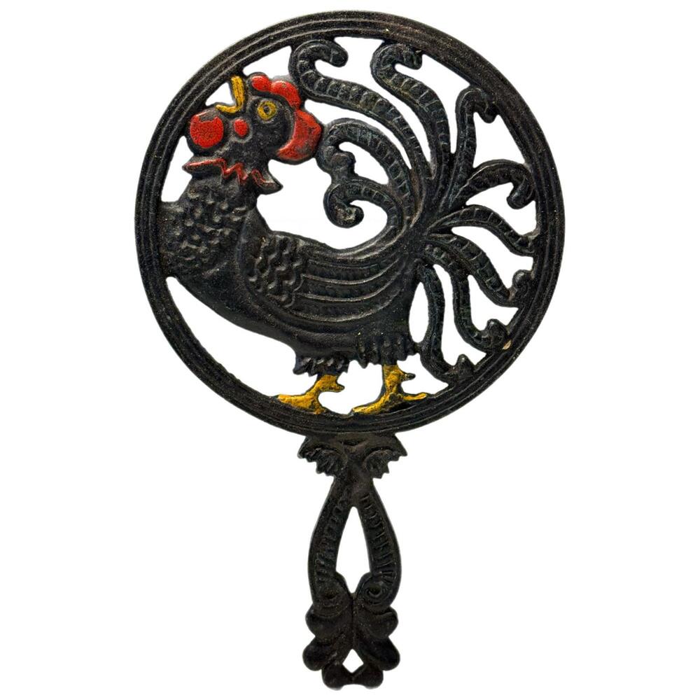 Vintage Cast Iron Primitive Rusty R H Bird Rooster Hot Pad Trivet – Country Farm